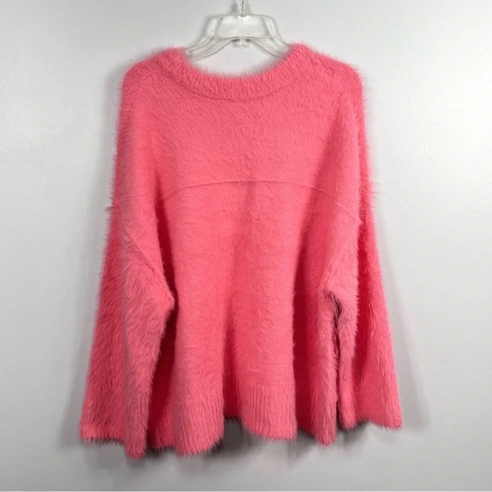 Free People Harrison Bunny Crew Sweater XS Pink Eyelash Knit Oversized Slouchy
